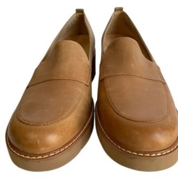 NATURALIZER Darry Lug Sole Heeled Platform Leather Loafer 10W 10 Wide Chunky Tan - Picture 4 of 9